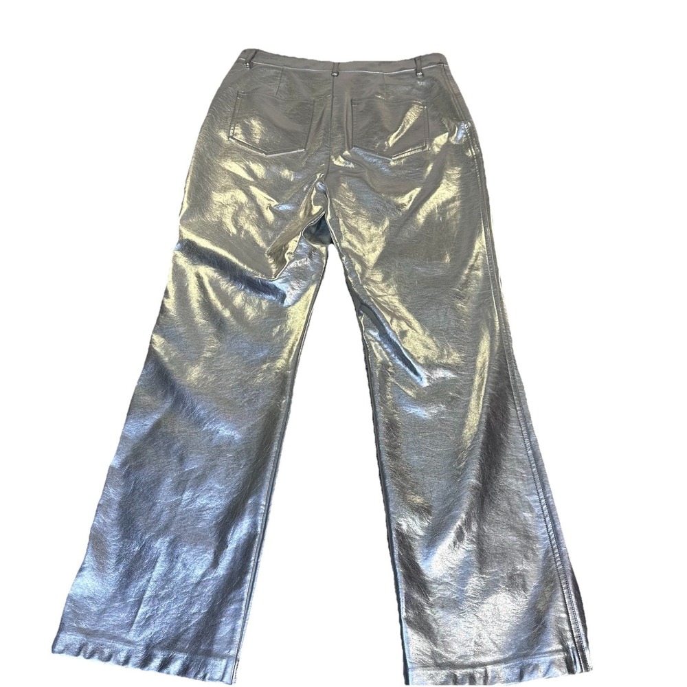 Gianni Bini Women's Metallic Silver Pants Faux Leather Straight Leg‎ Size 30 New